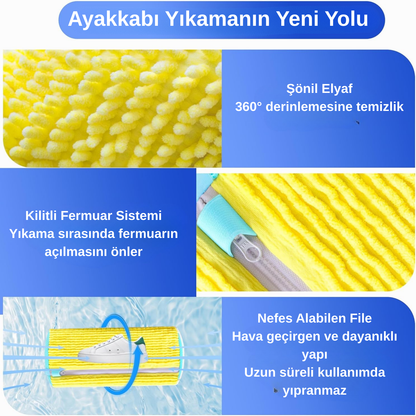 Ayakkabı Yıkama Torbası – Ayakkabı için Yırtılmaz Çamaşır Makinesi Filesi, Yıkanabilir